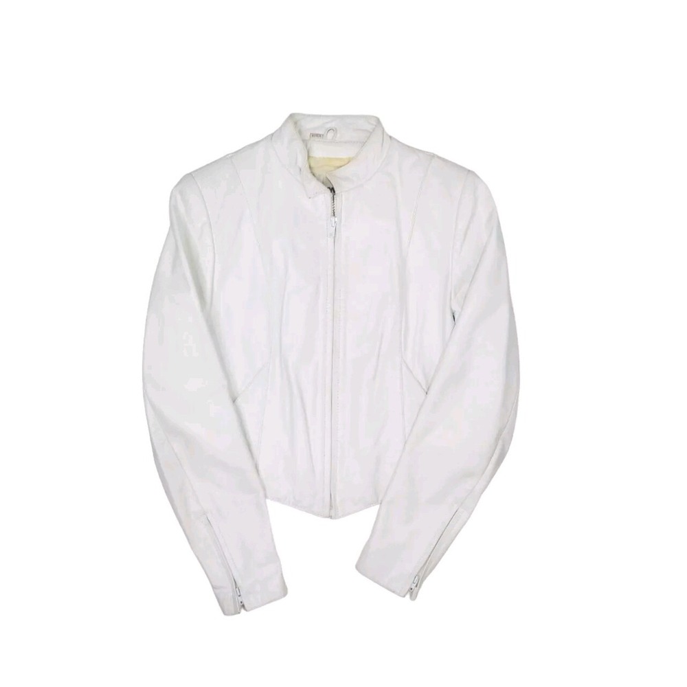 Vintage Wilsons Leather Jacket Womens 8 S White Motorcycle Biker Full Zip